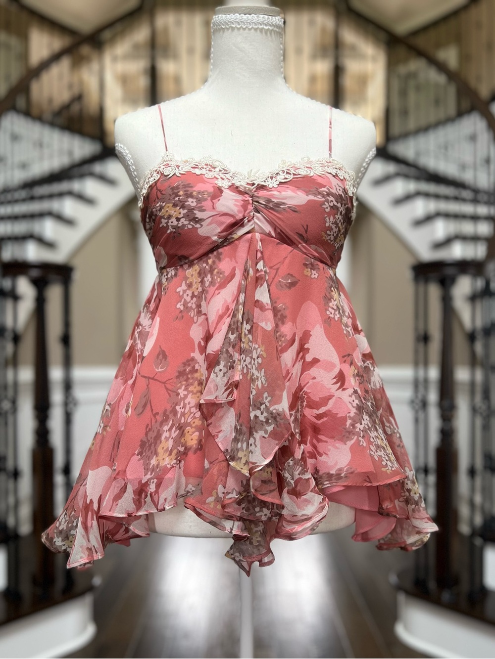 Vintage NWT Y2K Arden B Women Silk Pink White Peach Babydoll Camisole Top XS